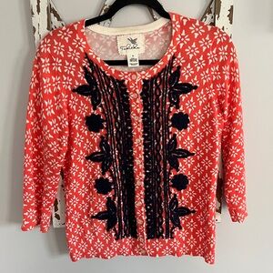 Anthropologie Tabitha Embroidered Cardigan 3/4 Sleeves Size‎ Medium